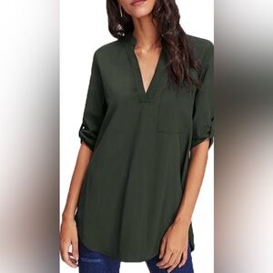 Women’s V-Neck Tunic Top with Adjustable Sleeves